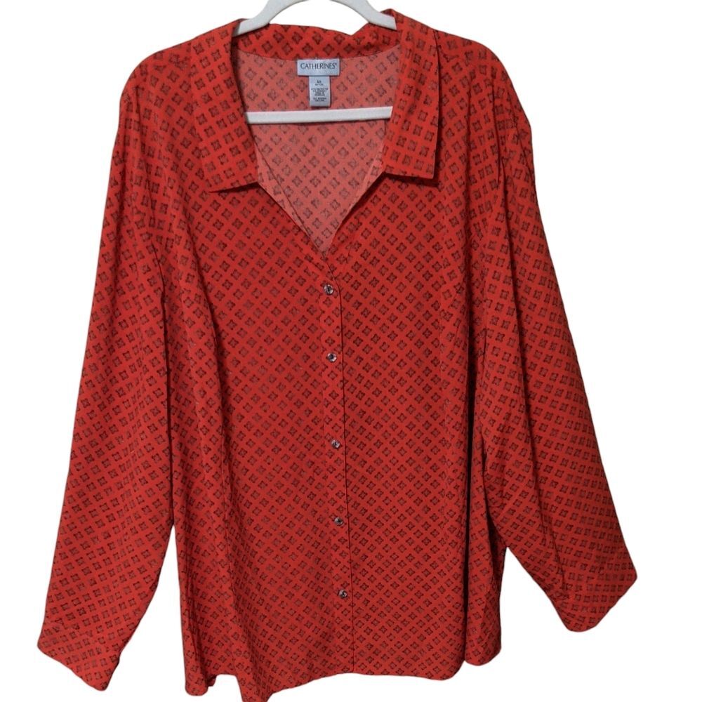 Catherines geometric  long sleeve shirt women's size 4X novelty ikat button